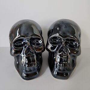 Pair of Black Skulls Iridescent Halloween Decor Spooky Tabletop | Pair (2)